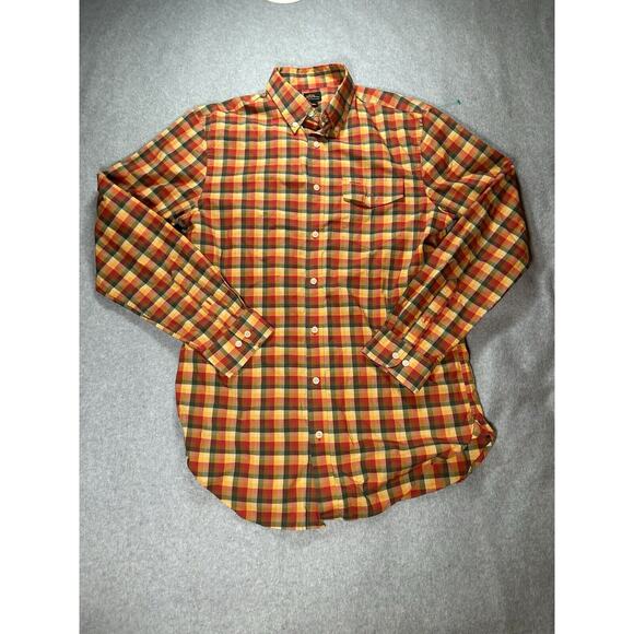 LL Bean Shirt Mens Medium Tall MT Plaid Long Sleeve Button Up Fall Colors - Picture 1 of 9